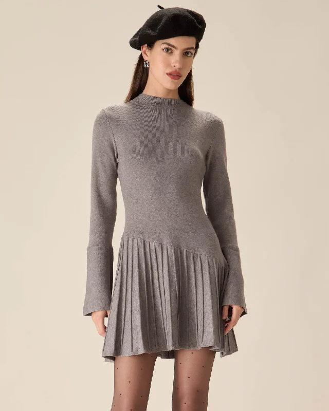 Women's Seasonal Fashion Trends Elegant Simplicity Wardrobe Grey Mock Neck Bell Sleeve Sweater Dress Women's Seasonal Fashion Trends Elegant Simplicity Wardrobe Grey Mock Neck Bell Sleeve Sweater Dress