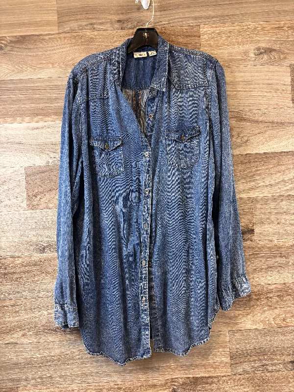 Top Long Sleeve By Cato In Blue Denim, Size: Xl