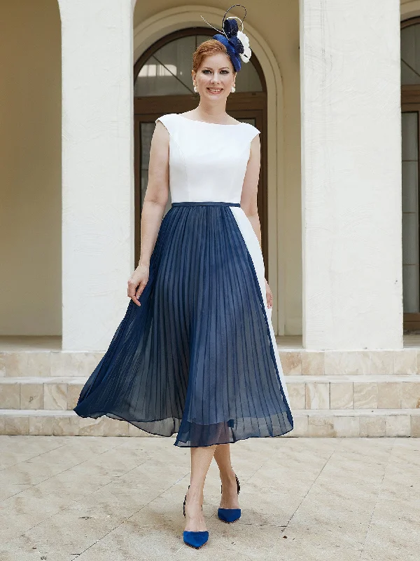 Women's Versatile Apparel Rocker Chic Fashion Scoop-neck Sleeveless Tea-Length Dress Navy Blue Women's Versatile Apparel Rocker Chic Fashion Scoop-neck Sleeveless Tea-Length Dress Navy Blue