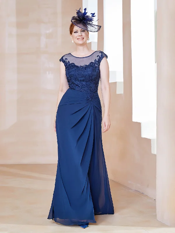 Trendy Boutique Online Massive Selection Sale Illusion Neck Appliqued Dress With Slit Navy Blue Trendy Boutique Online Massive Selection Sale Illusion Neck Appliqued Dress With Slit Navy Blue