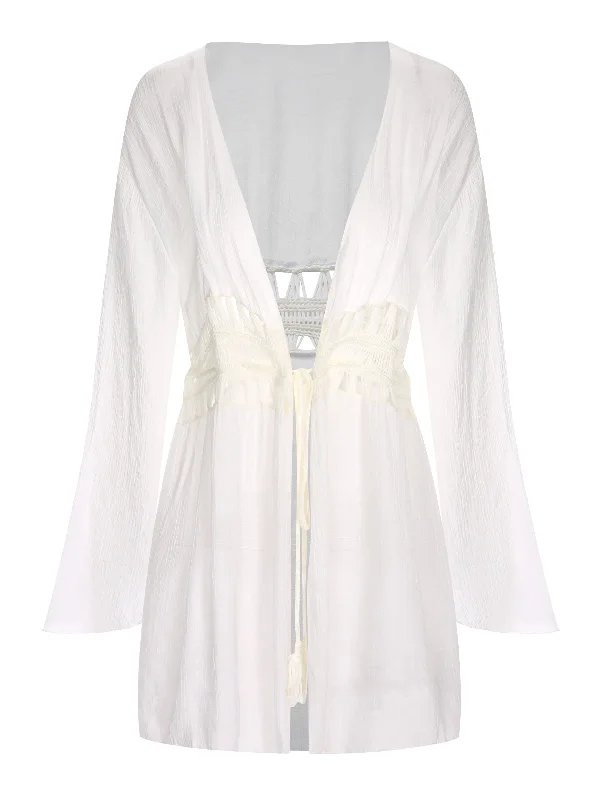 Affordable Women's Clothes Seasonal Sale White 1960s Solid Hollow Waist Cover Up