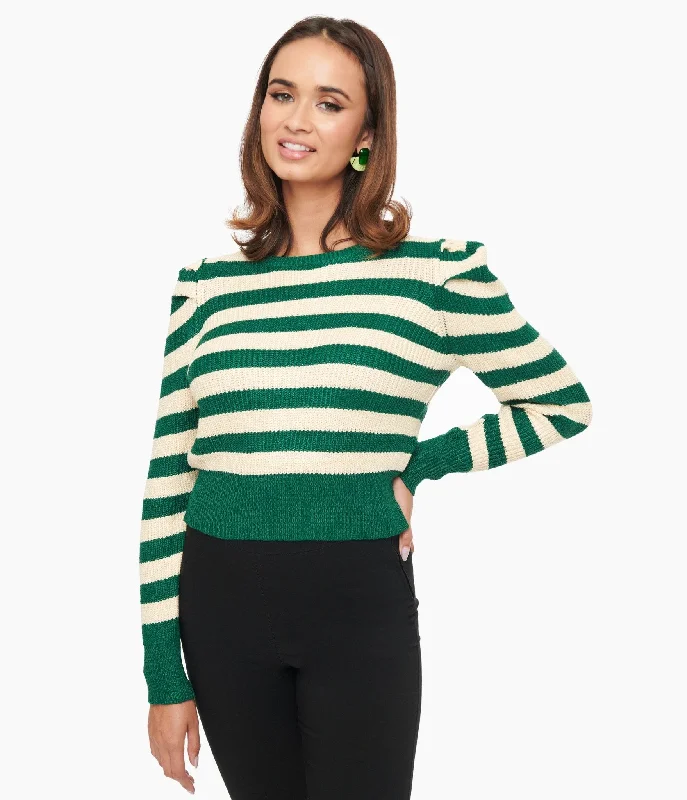 Sale On Sale Exquisite Women's Wear Sale Green & White Stripe Yara Knit Sweater