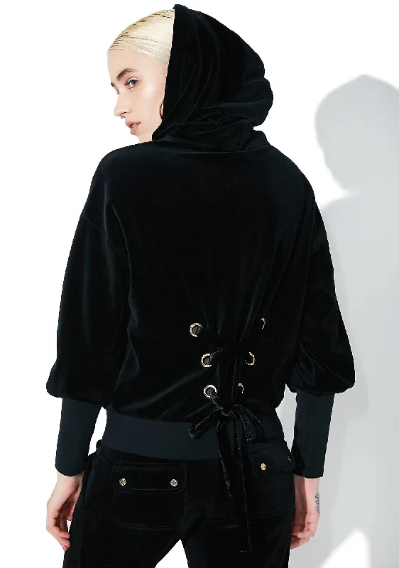 Women's Plus-Size Casual Outfit Runway Inspired Wear Velour Lace Back Hoodie
