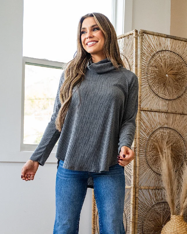 Vintage-Inspired Garments Latest Fashion NEW! Jana Ribbed Turtleneck Top - Charcoal