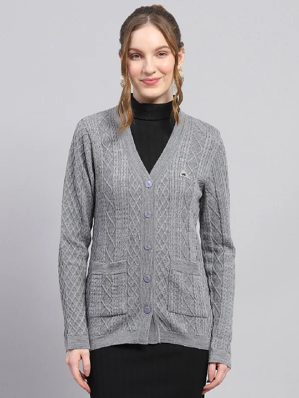 Comfortable Outfit For Women Fashion Frontiers Women Grey Self Design V Neck Full Sleeve Cardigan Comfortable Outfit For Women Fashion Frontiers Women Grey Self Design V Neck Full Sleeve Cardigan