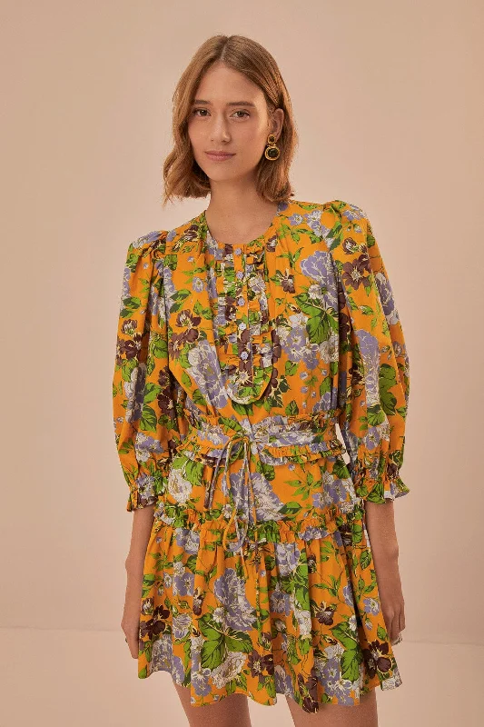 Best Boutiques Online Latest Trends Yellow Capri Floral Short Sleeve Mini Dress