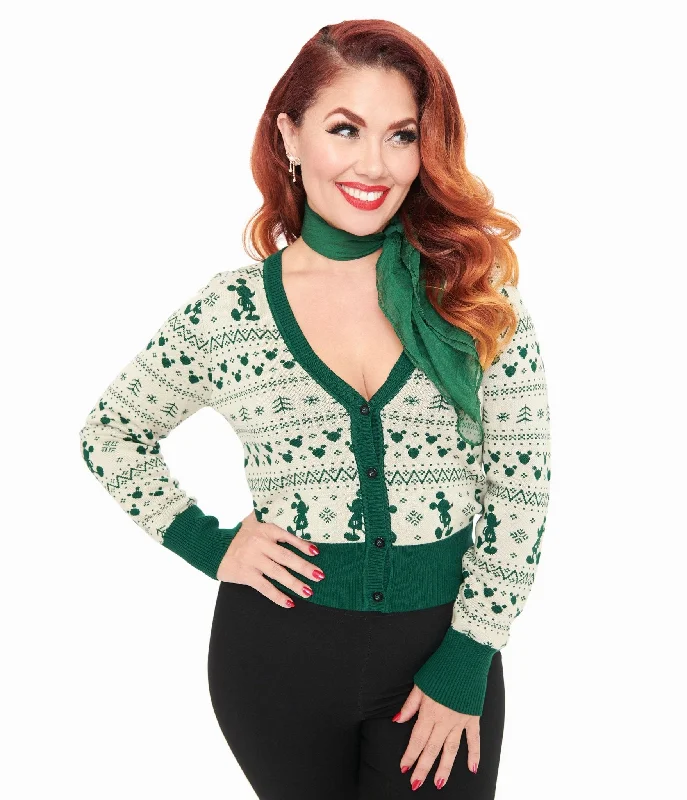 Feminine Dresses for Women in Bold Prints New Arrivals Disney Holiday Collection by Unique Vintage Green Mickey Fair Isle Jacquard Sweater Cardigan Feminine Dresses for Women in Bold Prints New Arrivals Disney Holiday Collection by Unique Vintage Green Mickey Fair Isle Jacquard Sweater Cardigan