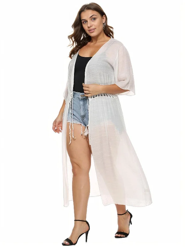 Current Trends Flash Sale White 1960s Belted Solid Cover-Up