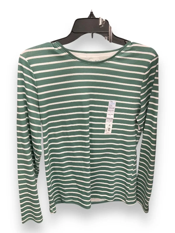 Top Long Sleeve By Croft And Barrow In Green & White, Size: S