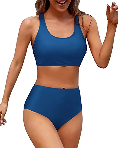 Women's Professional Attire Wardrobe Update Sporty Criss Cross Back Two Piece Bikini Sports Crop Top Swimsuit-Blue Women's Professional Attire Wardrobe Update Sporty Criss Cross Back Two Piece Bikini Sports Crop Top Swimsuit-Blue