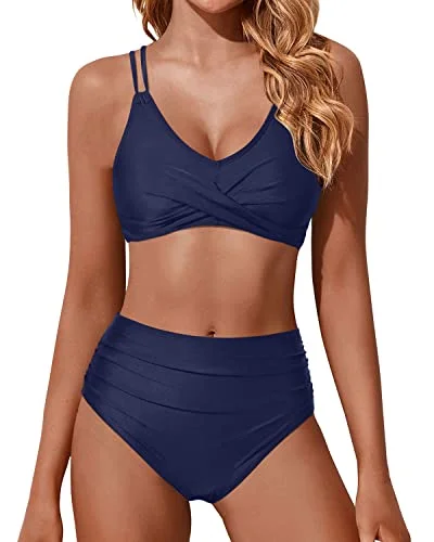 Unique Women's Fashion Pieces Dive Into Trendy Styles Wrap Women's High Waisted Push Up Bikini Set Tummy Control Swimsuit-Navy Blue Unique Women's Fashion Pieces Dive Into Trendy Styles Wrap Women's High Waisted Push Up Bikini Set Tummy Control Swimsuit-Navy Blue