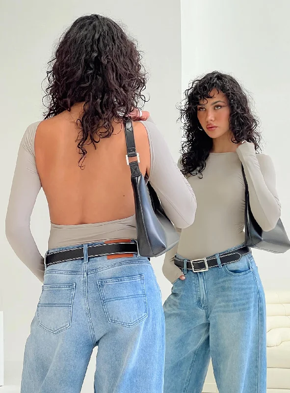 Wardrobe Upgrade Graceful Drape Gatewood Long Sleeve Bodysuit Grey