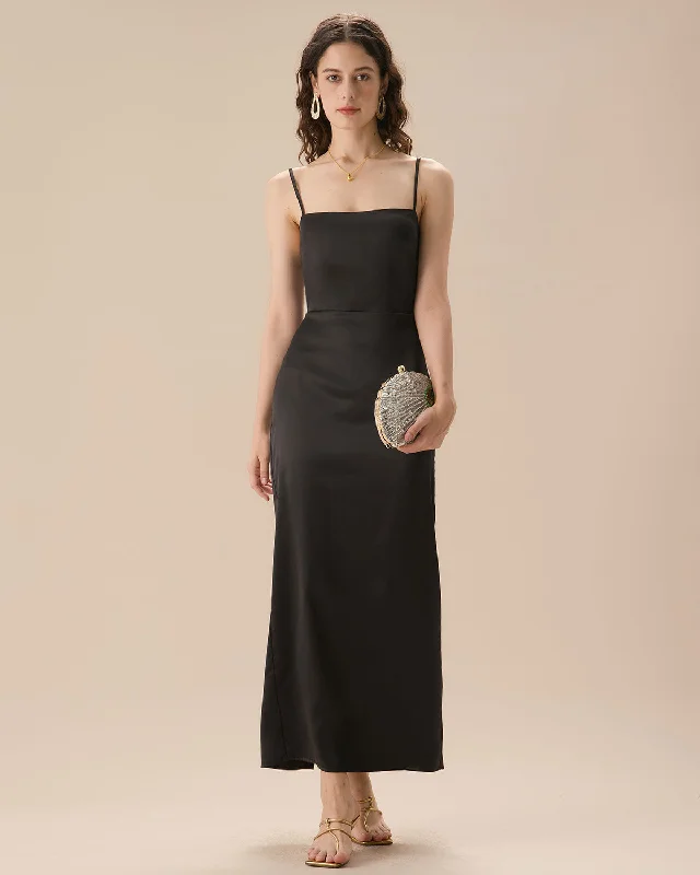 Online Clothing Boutiques Exclusive Deals Online Black Satin Slip Maxi Dress