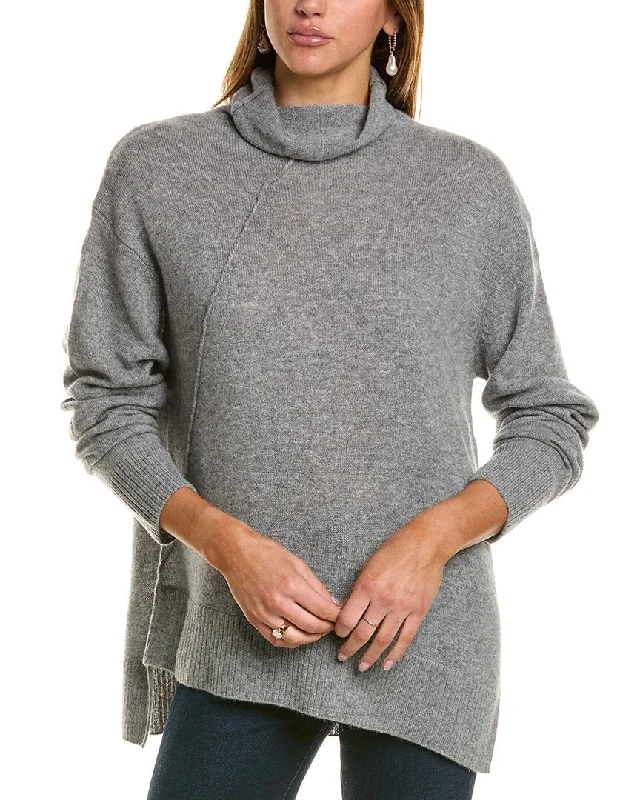 Hannah Rose Asymmetrical Funnel Neck Cashmere Tunic Sweater