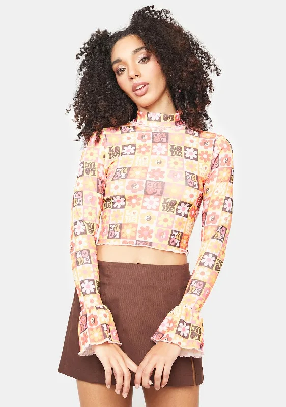 Stylish Women's Apparel Versatile Outfits Flower Print Long Sleeve Top