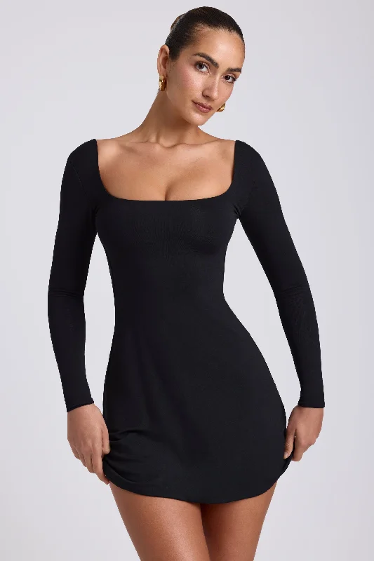 Women's Outerwear Garments Latest Trends Modal Square Neck Long Sleeve Mini Dress in Black Women's Outerwear Garments Latest Trends Modal Square Neck Long Sleeve Mini Dress in Black