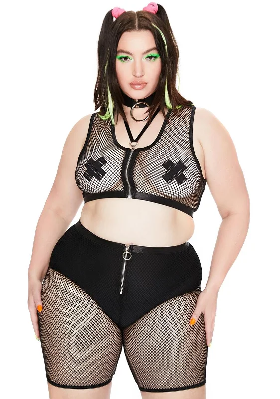 Stylish Women's Apparel Versatile Outfits She's Techno Sexual Fishnet Biker Shorts