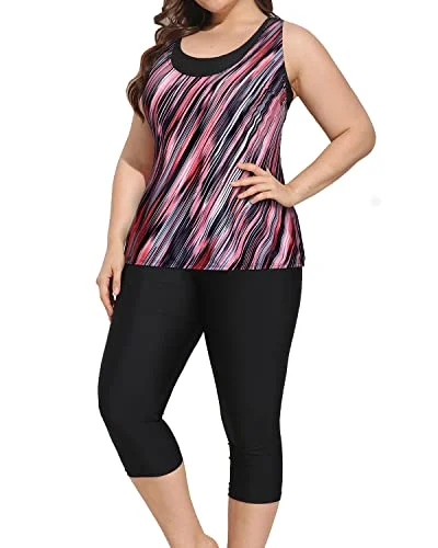 Slimming Swimwear Tankini Tops And Sports Bra For Women-Pink Stripe