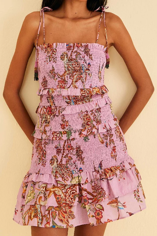 Women's Functional Outfit For Outdoor Activities Your Timeless Wardrobe Awaits Lilac Floral Monkey Smocked Mini Dress Women's Functional Outfit For Outdoor Activities Your Timeless Wardrobe Awaits Lilac Floral Monkey Smocked Mini Dress