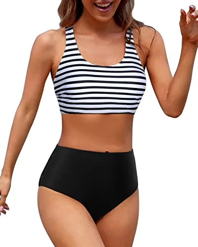 Chic Women's Garments Vibrant Femme Fashion Full Coverage Modest Coverage With Women's Sporty Swimsuit-Black And White Stripe Chic Women's Garments Vibrant Femme Fashion Full Coverage Modest Coverage With Women's Sporty Swimsuit-Black And White Stripe