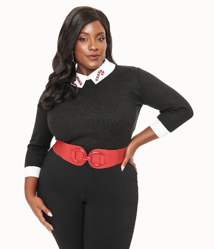 Casual Fashion for Women Seasonal Clearance Unique Vintage Plus Size Black & White Candy Cane Print Contrast Sabrina Sweater Casual Fashion for Women Seasonal Clearance Unique Vintage Plus Size Black & White Candy Cane Print Contrast Sabrina Sweater
