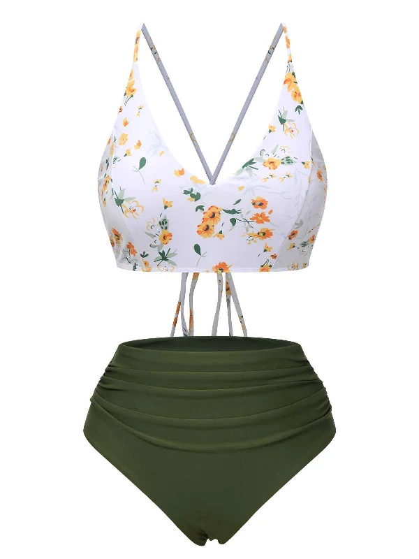Vibrant Styles Casual Weekend Relaxed Style 1950s Spaghetti Strap Floral Swimsuit