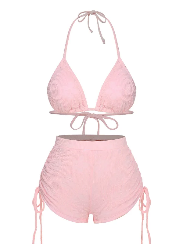 Premium Fabrics Spring Fling Sale Pink 1960s Floral Lace-Up Halter Swimsuit