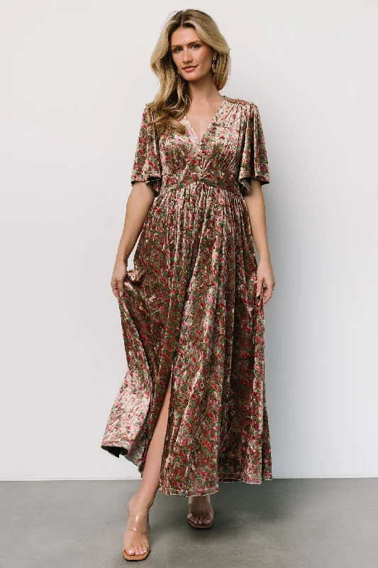 Casual Apparel For Women Imeless Style Irina Velvet Maxi Dress | Green Multi Floral
