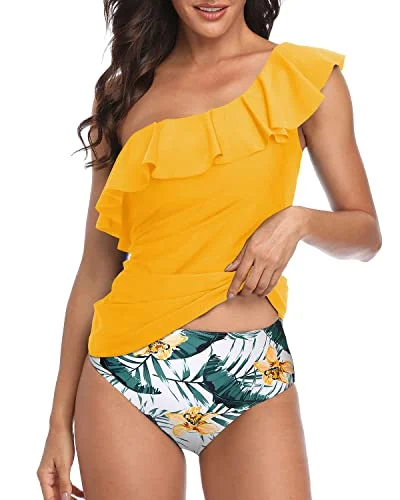 Luxe Women's Fashion Last Chance Sale Slimming Swimsuits For Women Flounce Tankini Set-Yellow Flowers