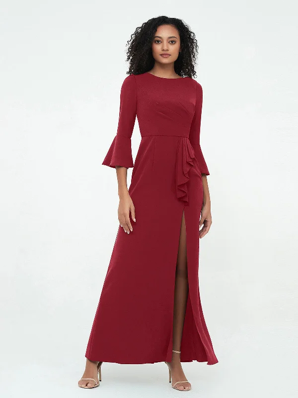 Women's Active Garments For Workouts Premium Fashion Mermaid Sexy Trumpet Sleeves Dresses with Slit-Burgundy Women's Active Garments For Workouts Premium Fashion Mermaid Sexy Trumpet Sleeves Dresses with Slit-Burgundy