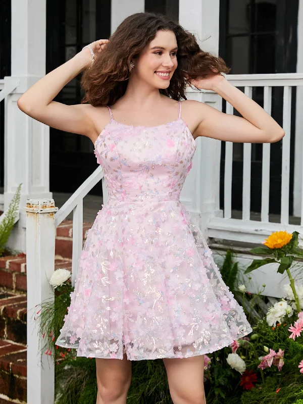 Women's Plus-Size Casual Outfit Runway Inspired Wear Floral Spaghetti Straps Lace A-line Mini HOCO Dress Blushing Pink Women's Plus-Size Casual Outfit Runway Inspired Wear Floral Spaghetti Straps Lace A-line Mini HOCO Dress Blushing Pink