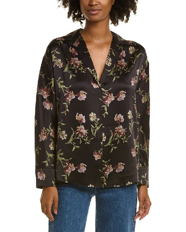 Women's Stylish Outdoor Outfit Chic Wardrobe Essentials Vince Satin Iris Honeysuckle Silk Blouse Women's Stylish Outdoor Outfit Chic Wardrobe Essentials Vince Satin Iris Honeysuckle Silk Blouse