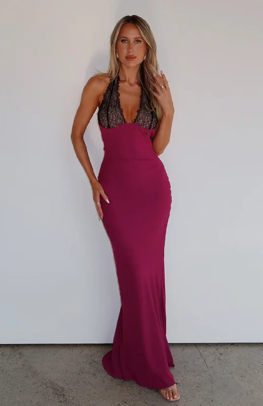 Charming Women's Holiday Apparel Premium Fabrics Beyond The Stars Maxi Dress Plum