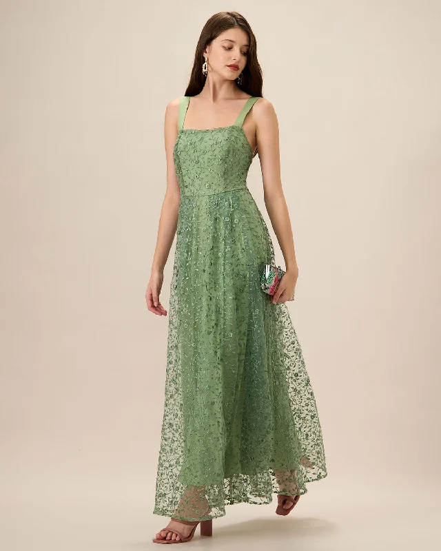 Feminine Dresses for Women in Bold Prints New Arrivals Women's Green Embroidery Mesh Slip Maxi Dress Feminine Dresses for Women in Bold Prints New Arrivals Women's Green Embroidery Mesh Slip Maxi Dress