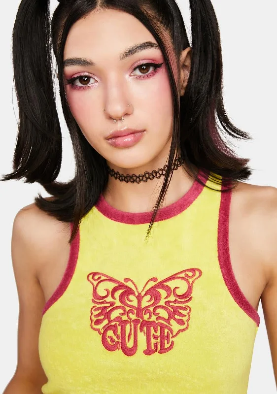 Fashionable Dresses for Women Huge Markdowns Cute Butterfly Towelling Tank