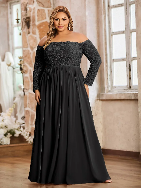 Women Apparel Pastel Styles Lace and Chiffon Long Sleeves Dresses with Pockets-Black Plus Size Women Apparel Pastel Styles Lace and Chiffon Long Sleeves Dresses with Pockets-Black Plus Size
