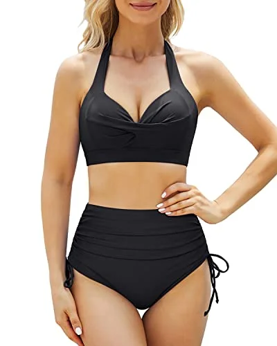 Everyday Women's Fashion Trends Athleisure Wear Special Offer Two Piece Retro Halter Tummy Control High Waisted Bikini For Women-Black Everyday Women's Fashion Trends Athleisure Wear Special Offer Two Piece Retro Halter Tummy Control High Waisted Bikini For Women-Black