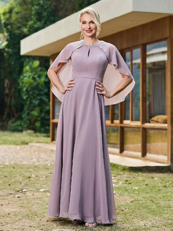 Women's Fashion Clothing Season Sale A-line Chiffon Dress with Diamond Neck Cape Dusk Women's Fashion Clothing Season Sale A-line Chiffon Dress with Diamond Neck Cape Dusk