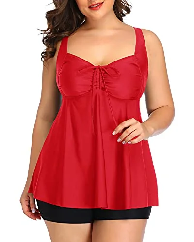 Sophisticated Women's Fashion Crazy Discounts, Hurry Up Women's Tie Knot Bow Adjustable Plus Size Tankini Bathing Suits-Neon Red