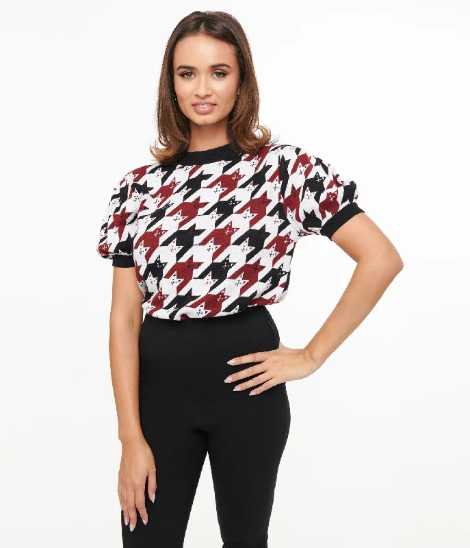 Modern Women's Wardrobe Essentials Special Offers, Don't Miss Unique Vintage Burgundy & Black Cat Houndstooth Paige Sweater Modern Women's Wardrobe Essentials Special Offers, Don't Miss Unique Vintage Burgundy & Black Cat Houndstooth Paige Sweater
