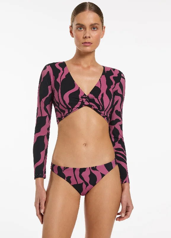 Comfortable Women's Attire Valentine's Special Sereno Long Sleeve Twist Bikini Top - Mauve