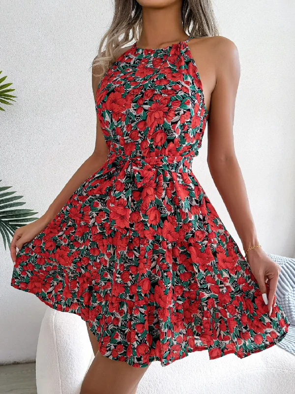 Online Clothing Stores Hurry Before It's Gone Floral Grecian Tie Waist Tiered Dress