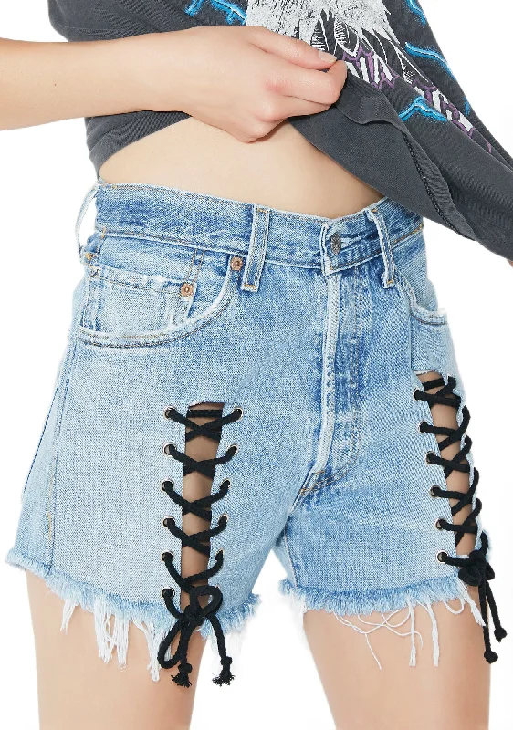 Denim Lace-Up Shorts