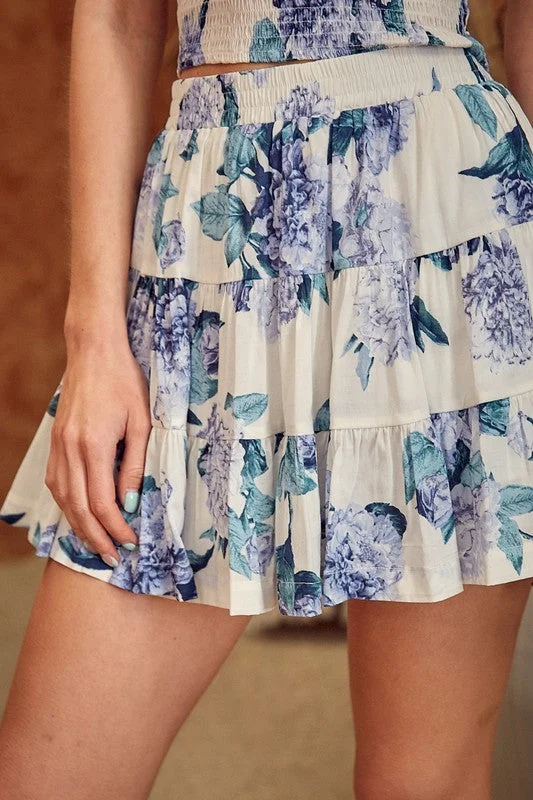 Hot Girl Blue Orchid Floral Tiered Skort