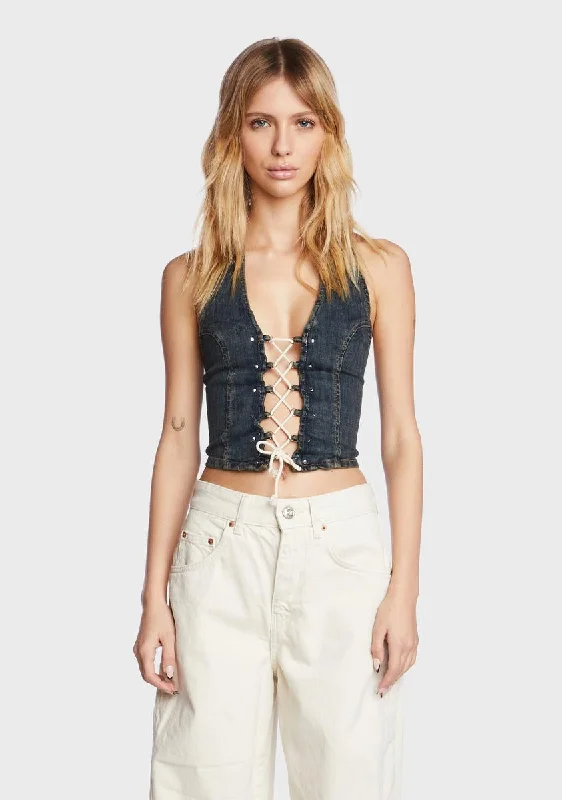 Women's Comfortable Lounge Garments Luxury Fashion Denim Halter Top