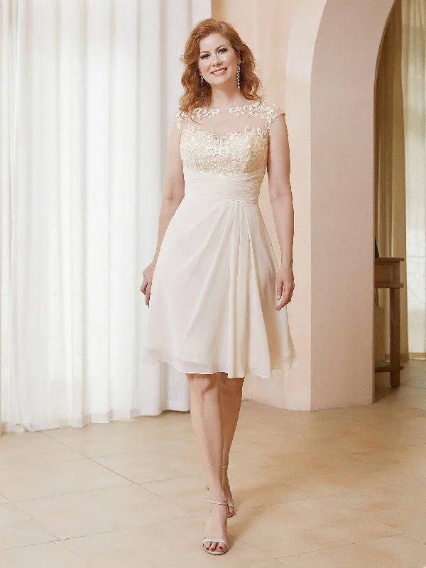 Casual and Comfortable Outfits Chic And Trendy Illusion Neckline Ruffle Knee-Length Dress Champagne Casual and Comfortable Outfits Chic And Trendy Illusion Neckline Ruffle Knee-Length Dress Champagne
