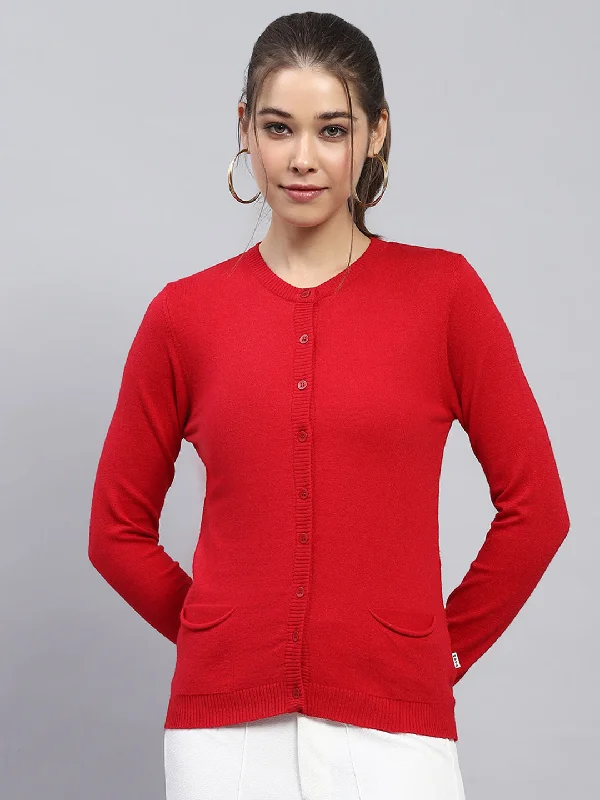 Women's Trendy Outfits Unbeatable Deals Women Red Solid Round Neck Full Sleeve Cardigan Women's Trendy Outfits Unbeatable Deals Women Red Solid Round Neck Full Sleeve Cardigan