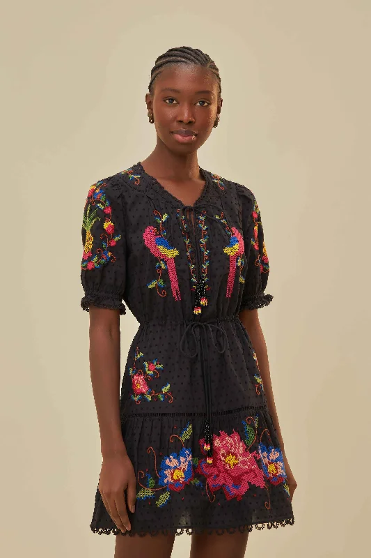 Relaxed Fit Women's Fashion The Latest Fashion Trends Black Embroidered Mini Dress