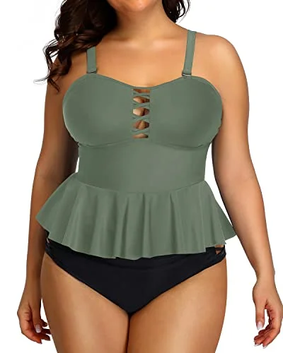 Comfortable Casual Women's Clothing Exclusive Discounts Two Piece Bathing Suits Plus Size Swimsuits For Women-Olive Green