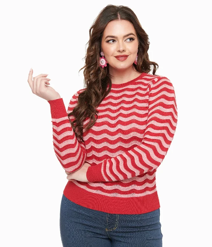 Clothing Brands Limited Time Offers Royal Monk 1970s Red & Pink Sweet Stripes Top